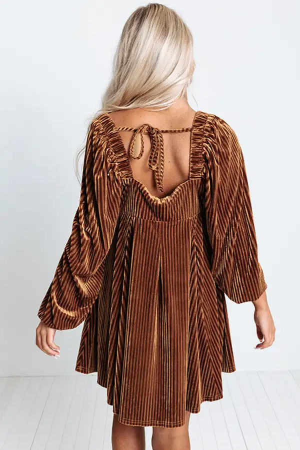 Tie Back Square Neck Velvet Babydoll Dress