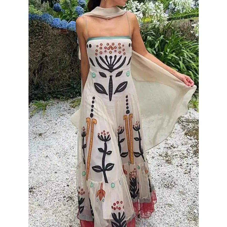 Ruffled Hem Square Neck Maxi Dress
