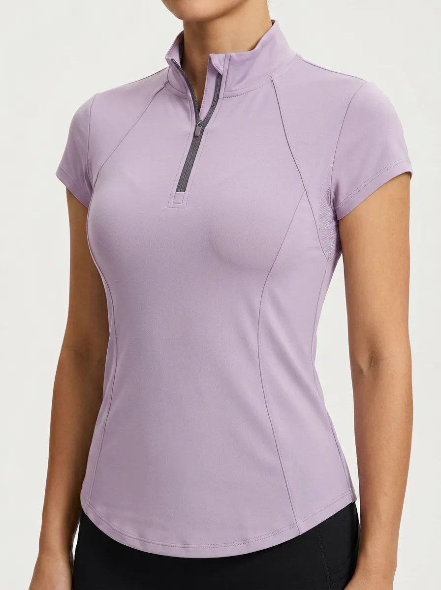 Women's Athletic Fitness Slim Fit Quarter Zip Sports Shirt