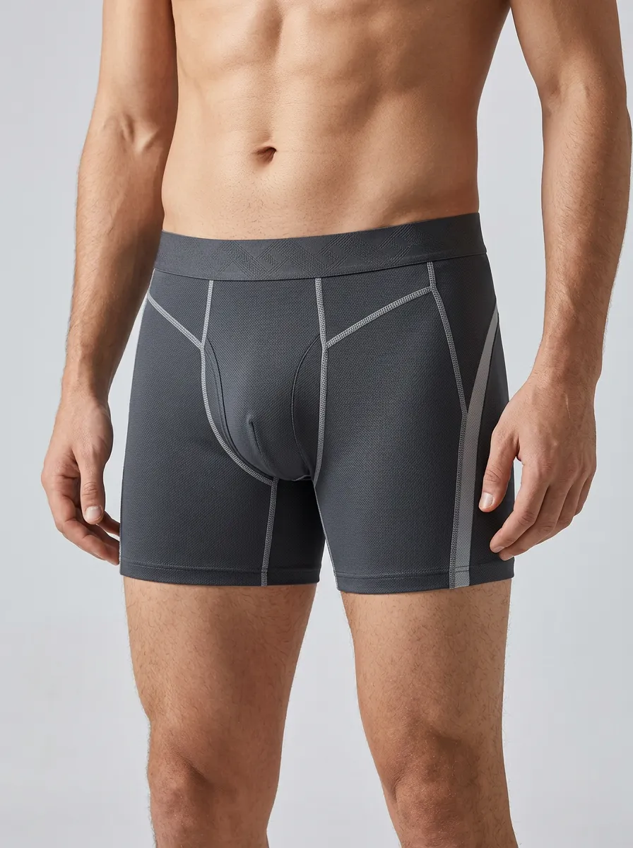 Men's Athletic Performance Grey Contrast Stitch Boxer Briefs