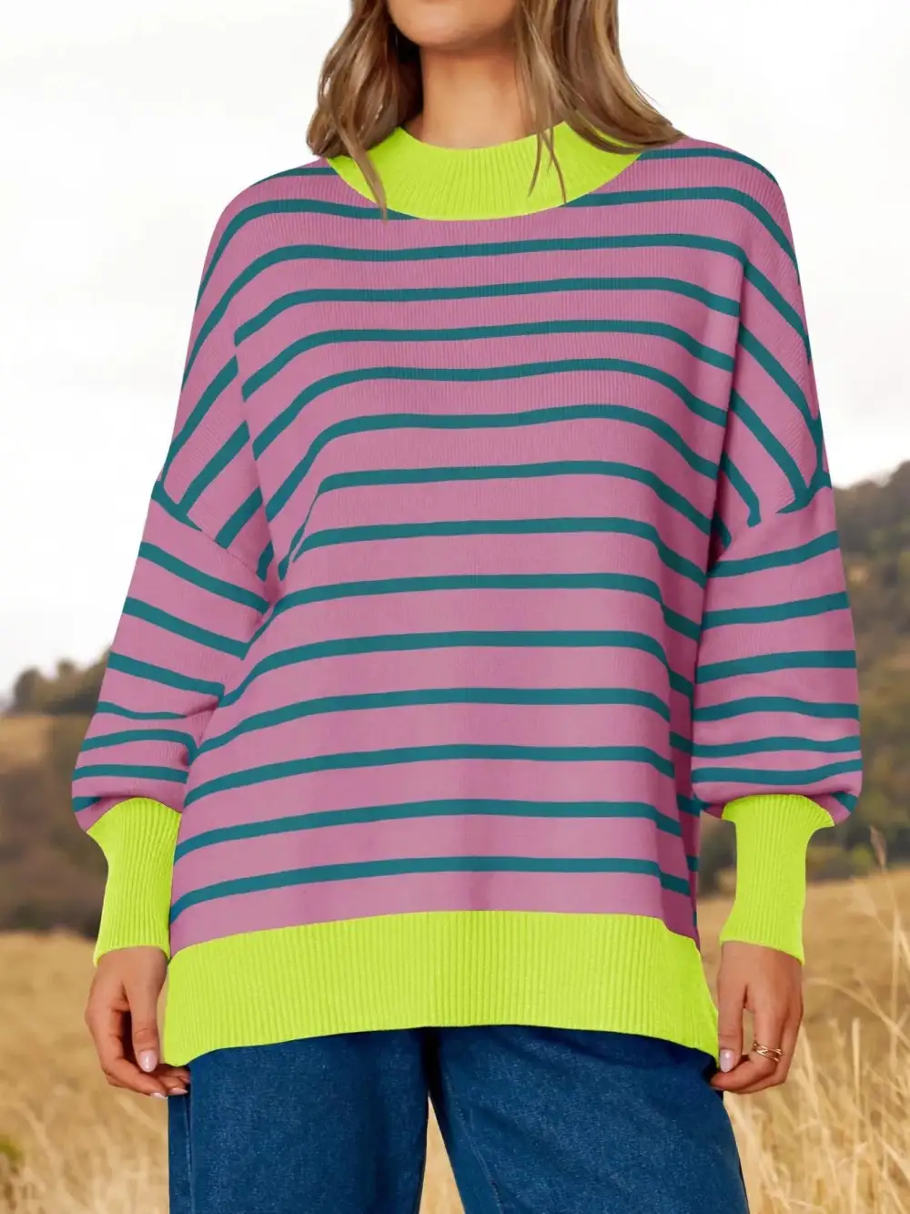 Modern Long Sleeve Round Neck Striped Sweater