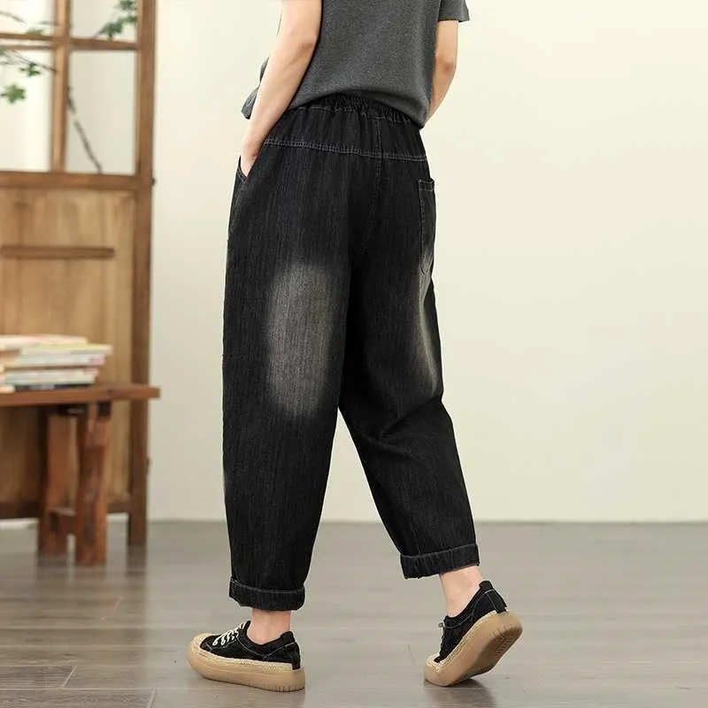 Women's Cropped Embroidered Harem Jeans