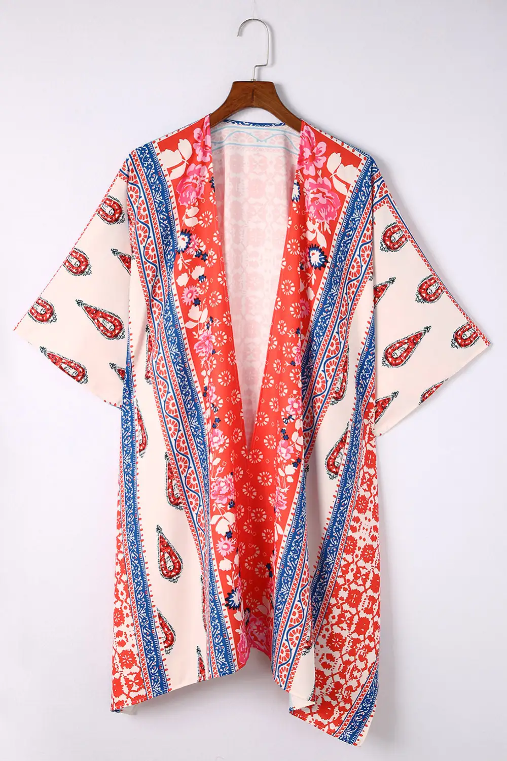 Swimwear Long Paisley Print Kimono Beach Cover Up