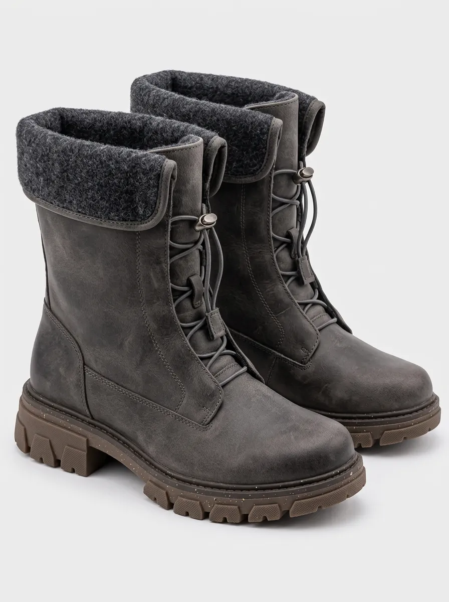 Women’s Winter Grey Fleece Lined Winter Ankle Boots