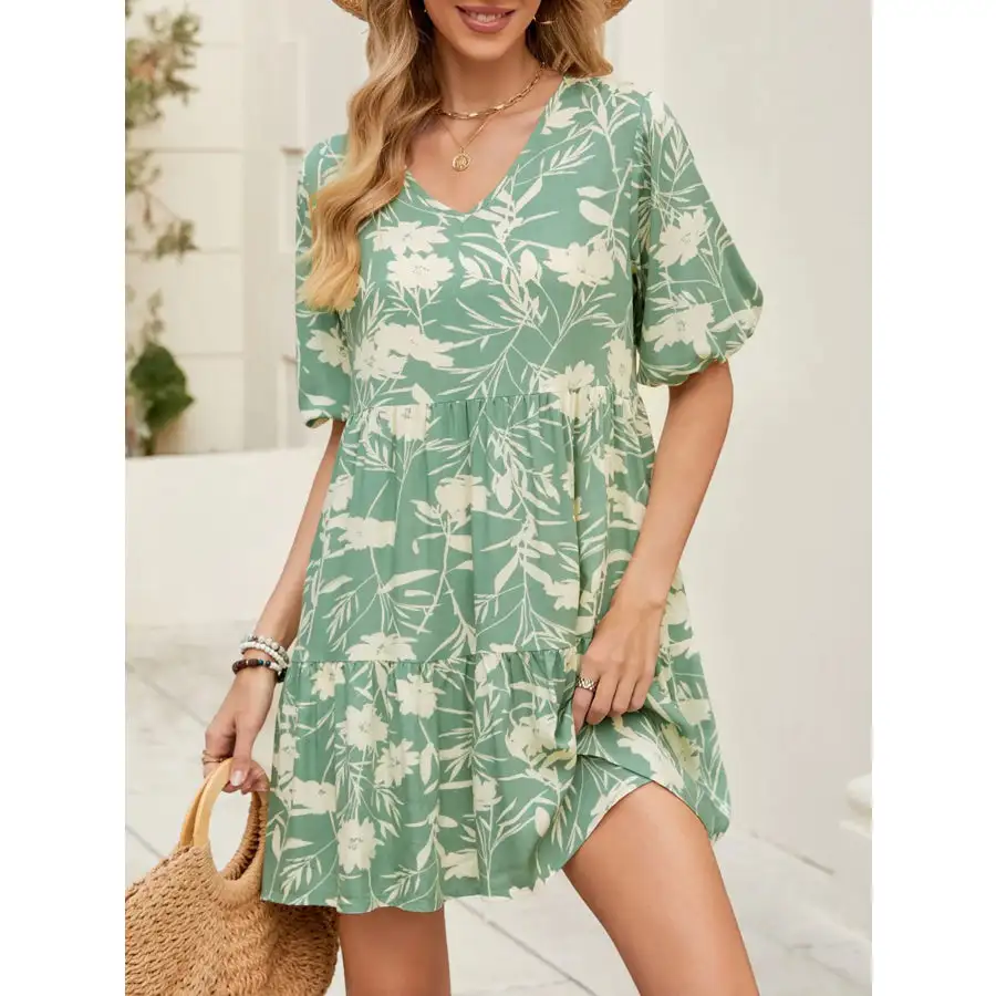 Soft Everyday V-Neck Ruffle Hem Mini Dress