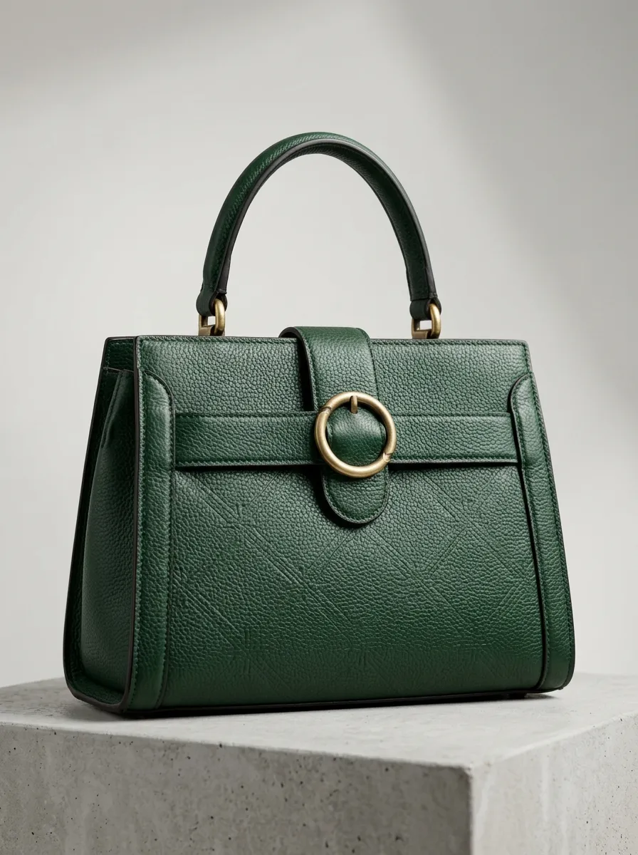 Top-Handle Textured Buckle Women's Top-Handle Handbag
