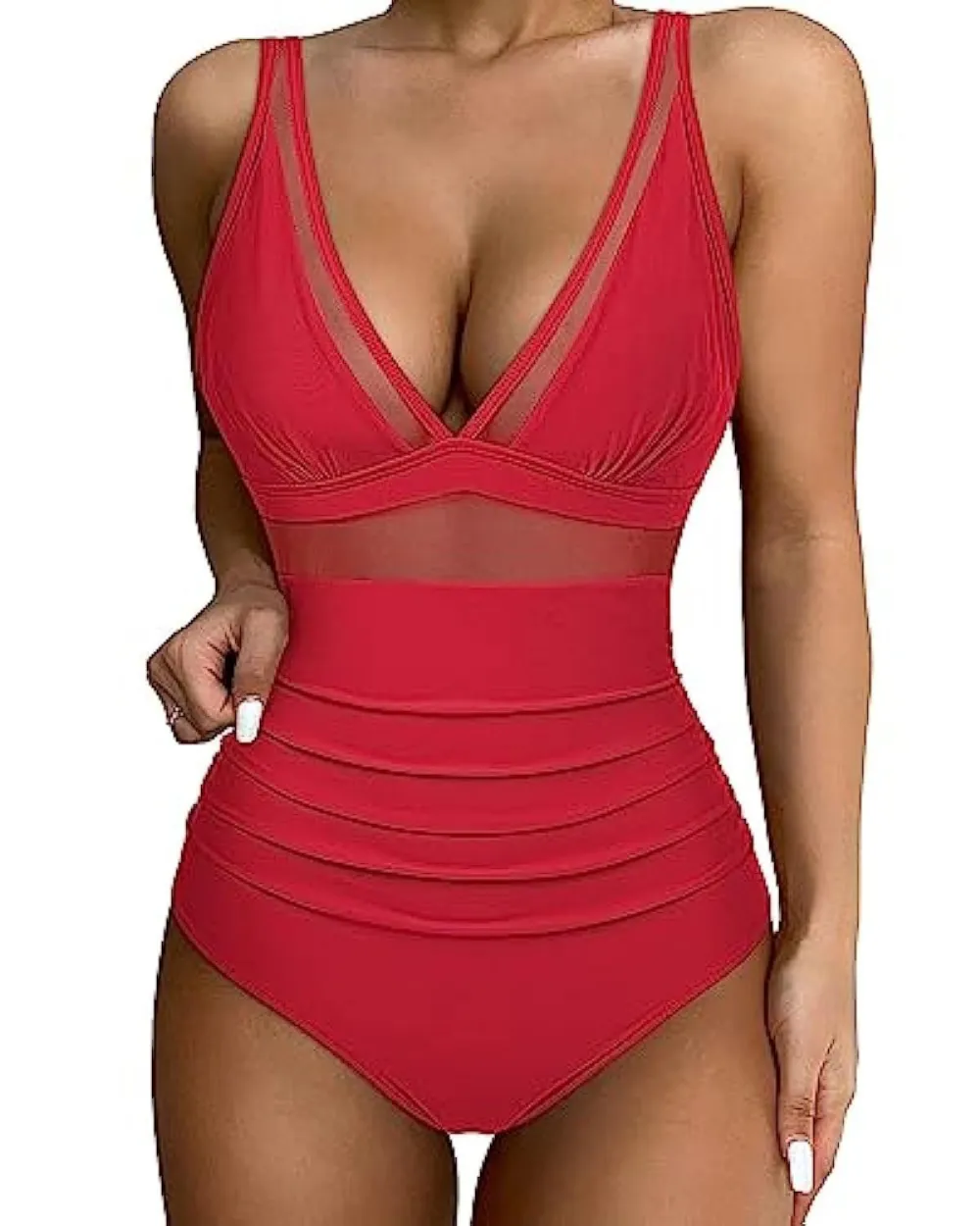  Mesh Panel High Waist One Piece Swimsuit Apparel