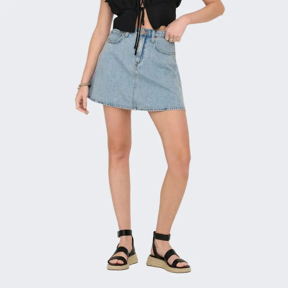 Button Front Denim Mini Skirt