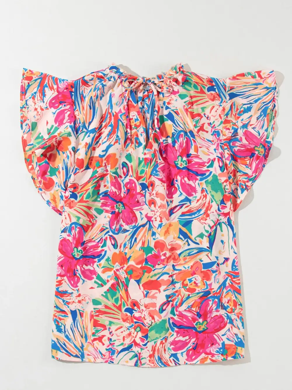 Floral Ruffled Sleeve V-Neck Summer Blouse