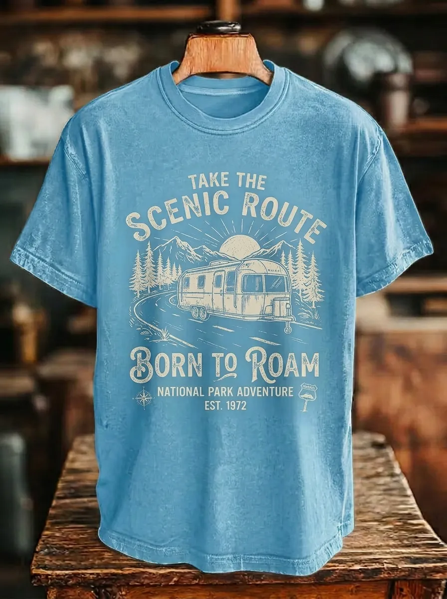 Unisex Camping Lover Scenic Route Camper Van Printed T-shirt