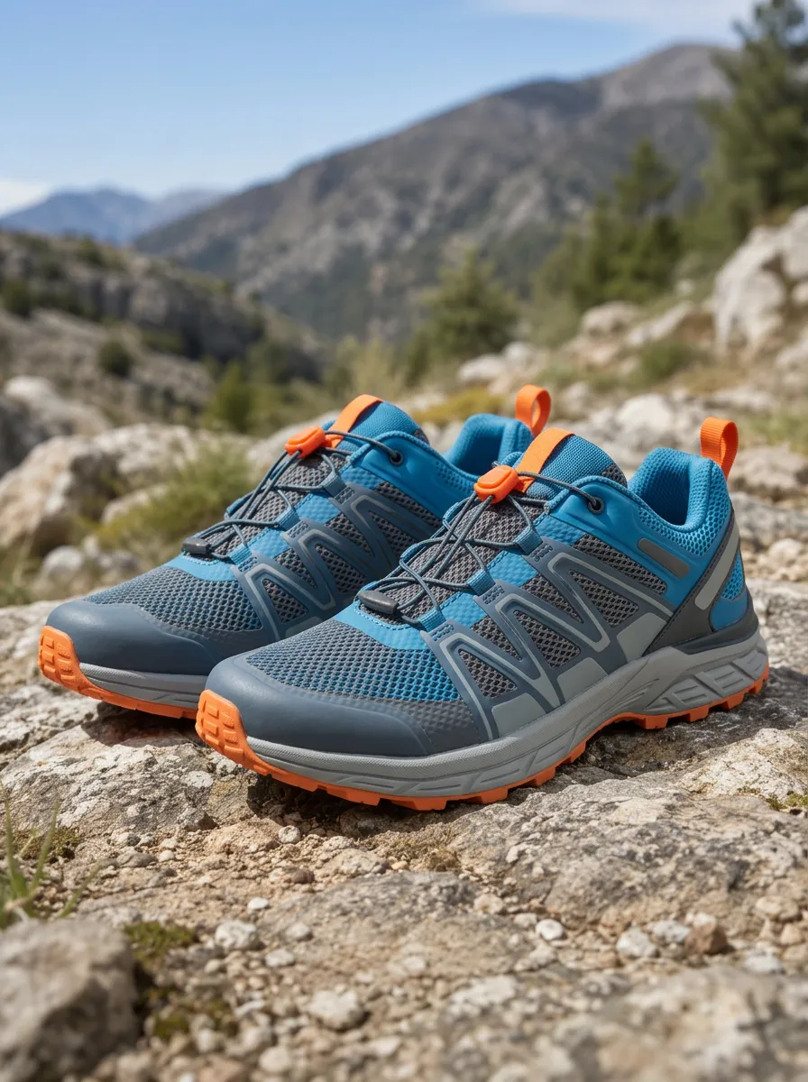 Men's Outdoor Hiking Blue Orange Mesh Printed Shoes