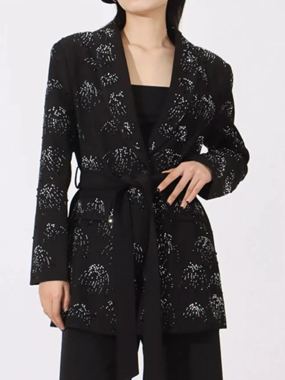 Single-Button Button-Down Long-Sleeve Blazer