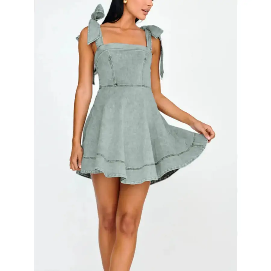 Bow-Shoulder Square Neck Mini Dress