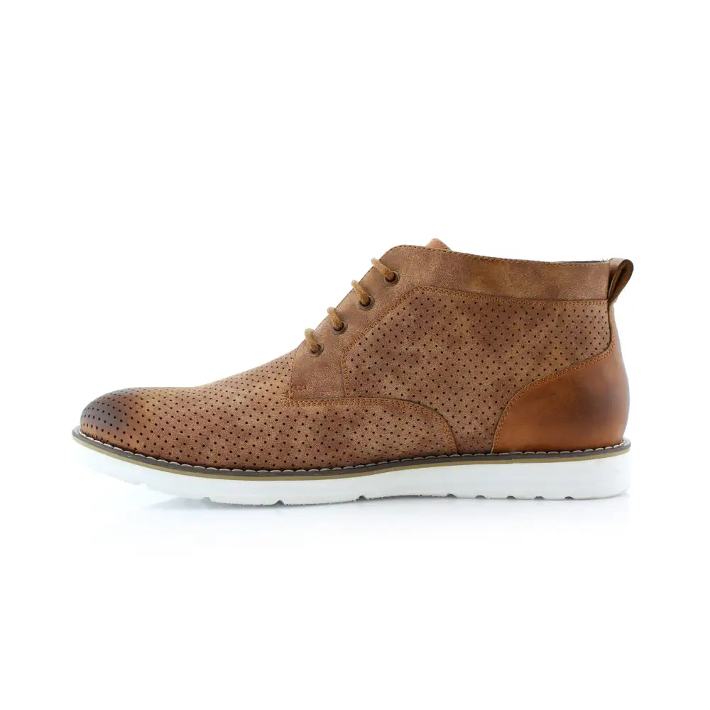 Faux-Leather Burnished Perforated Ankle Boots
