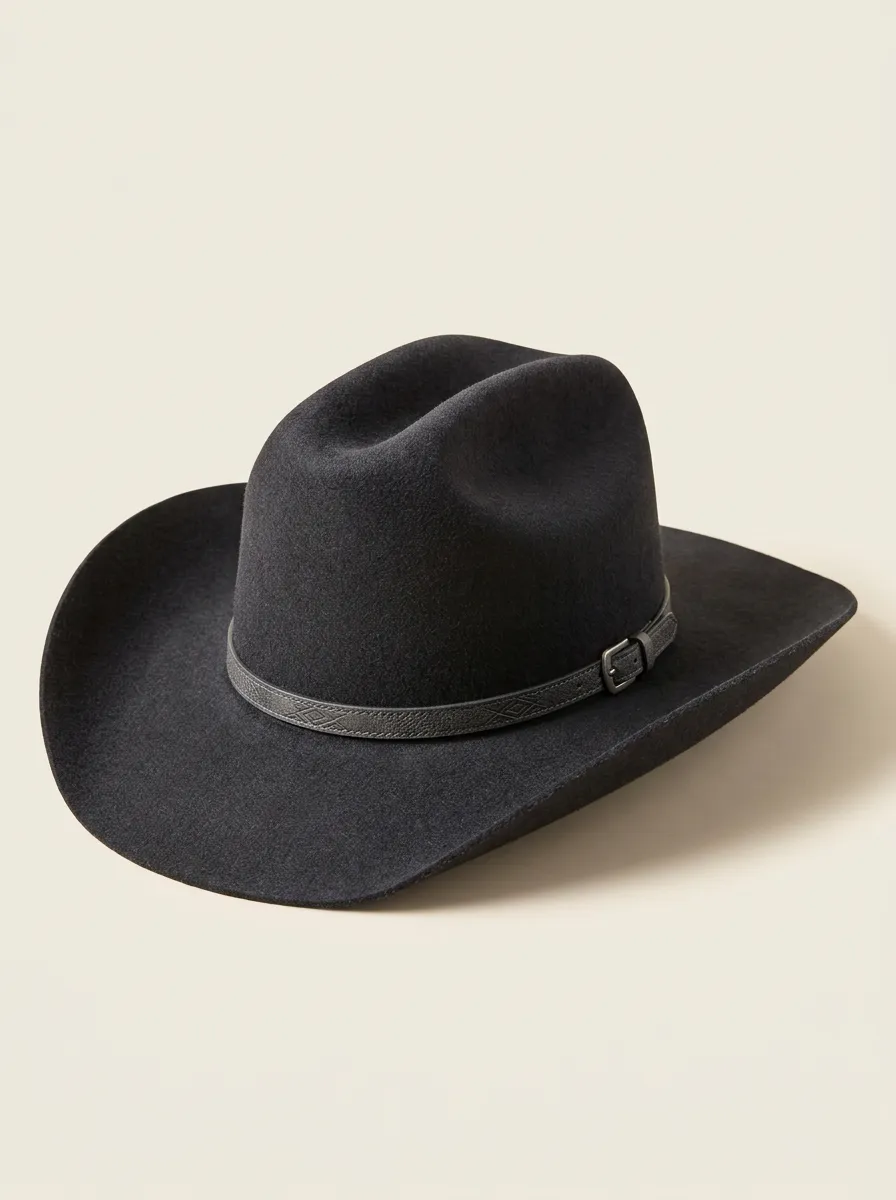 Refined Western Black Hat with Embossed Band