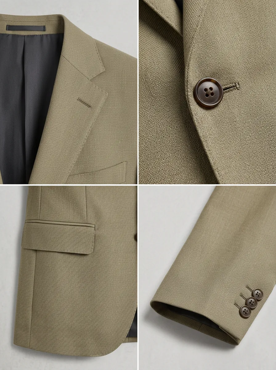 Notch-Lapel Two-Button Textured Flap-Pocket Men's Tailored Blazer Jacket