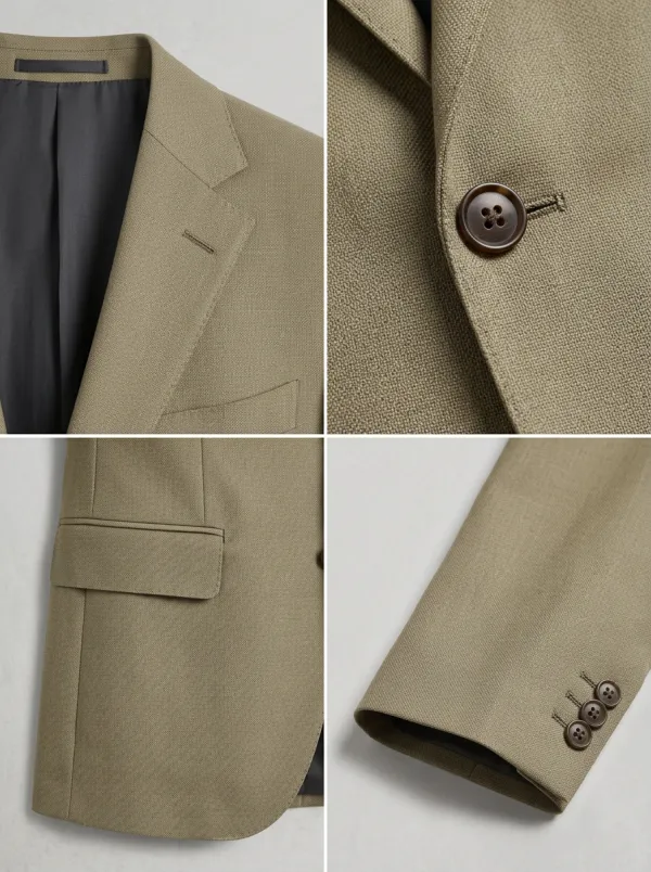 Notch-Lapel Two-Button Textured Flap-Pocket Men's Tailored Blazer Jacket