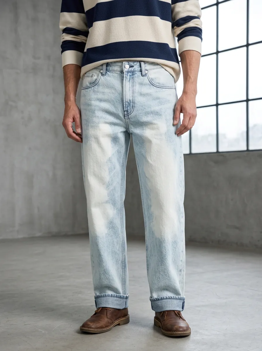 Men's Vintage Style Acid Wash Printed Jeans