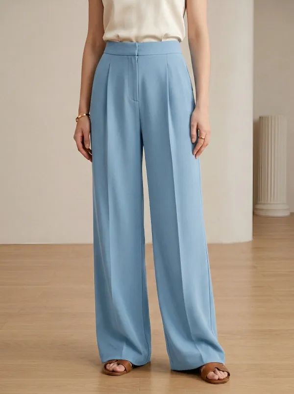 Pleated Minimal Draped Women's Wide-Leg Trousers