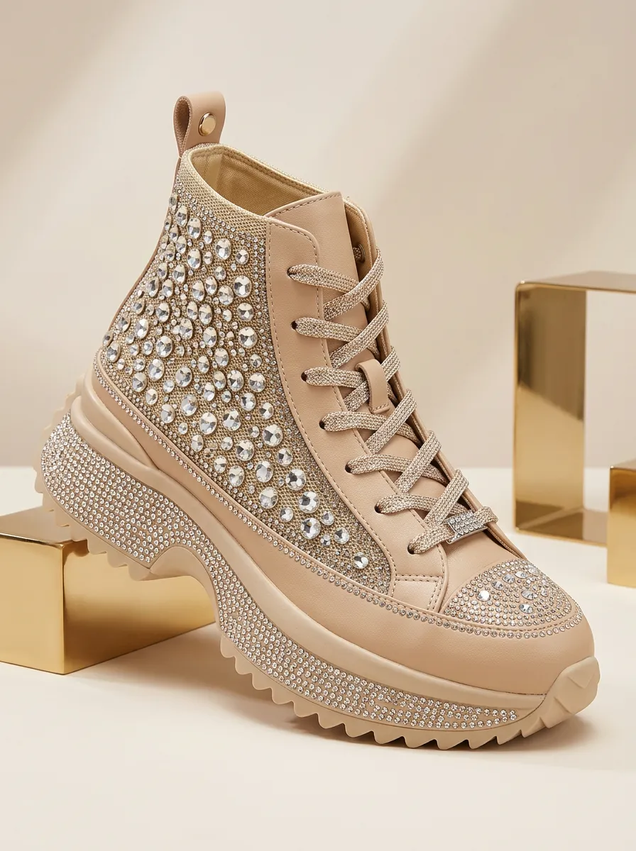 Weekend Lace-Detail Women's Rhinestone Platform Shoes