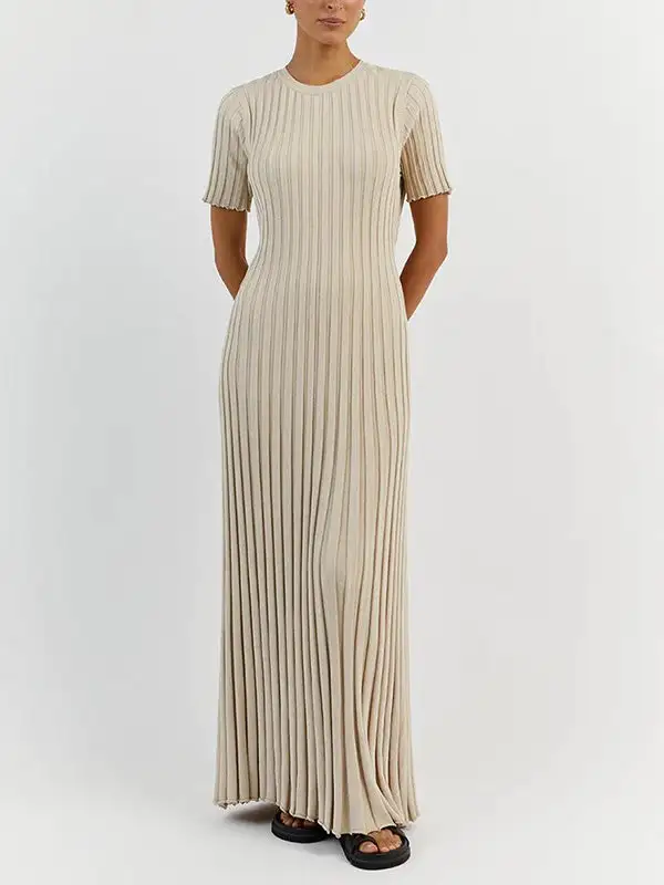 Pleated Sleeve Neck Maxi Dress