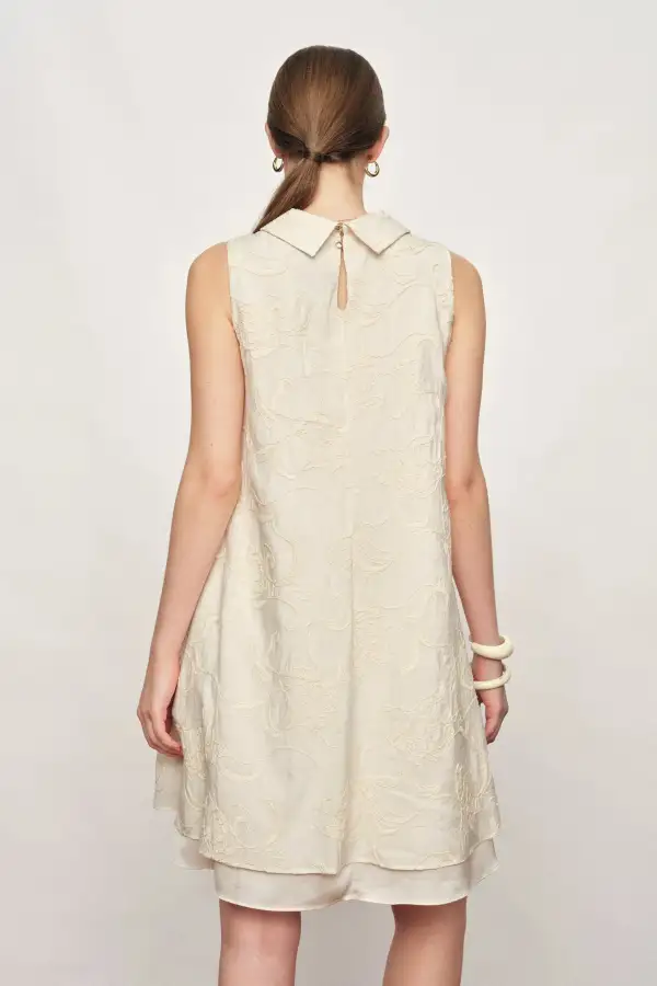 Stand Collar Embroidered Mini Dress