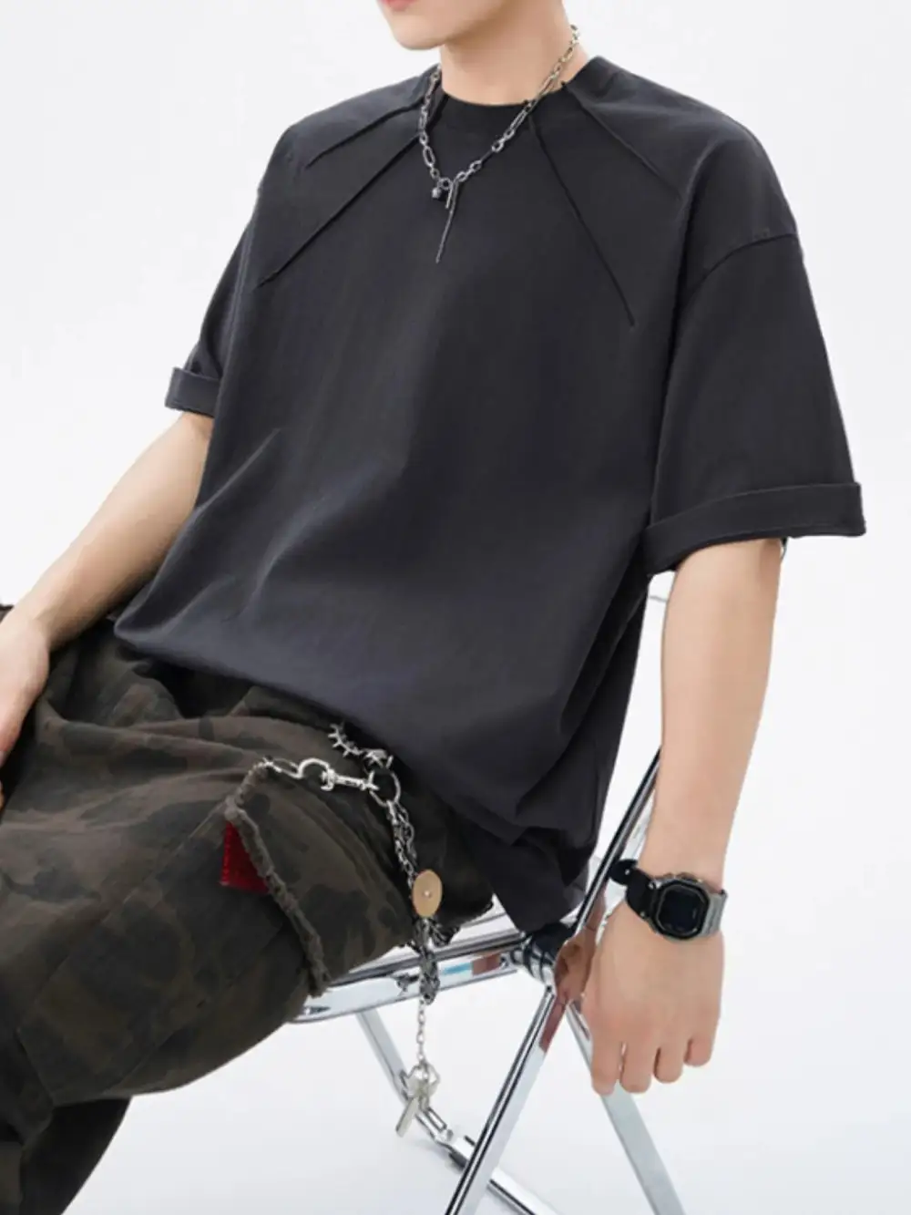 Cotton-Blend Round-Neck Short-Sleeve T-Shirt
