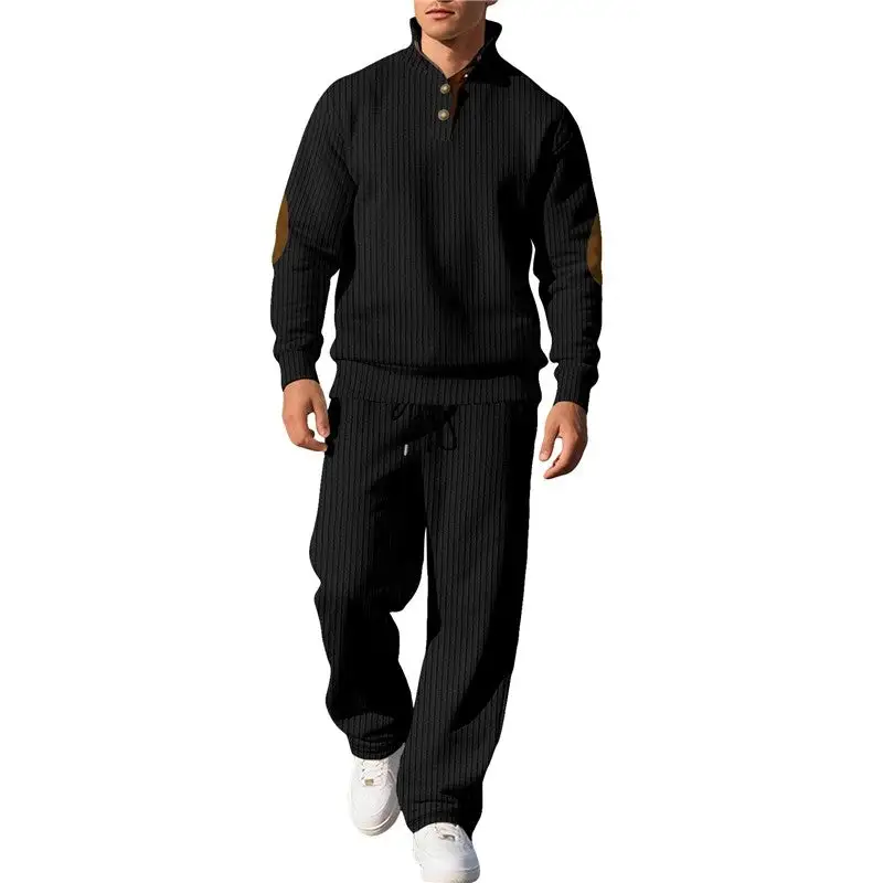 Casual Ribbed Hoodie Sweatpants Set