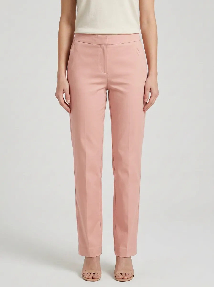 Women's Minimalist Leaf Embroidered Mid-Rise Straight Pants
