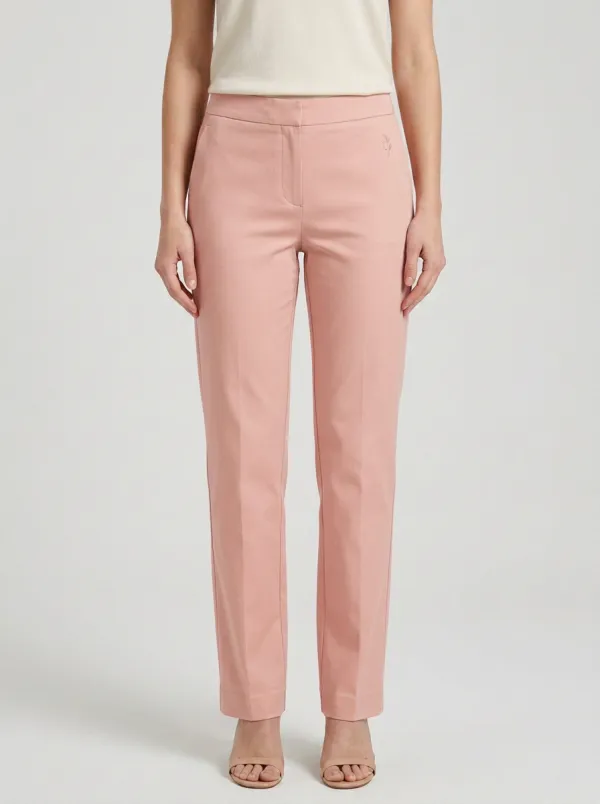 Women's Minimalist Leaf Embroidered Mid-Rise Straight Pants