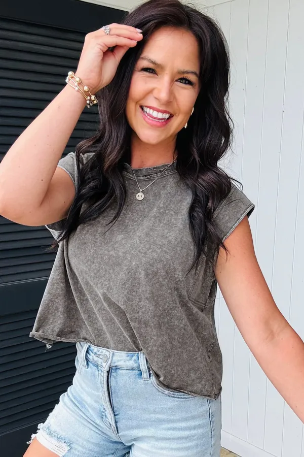 Medium Grey Mineral Wash Boxy Tank Top