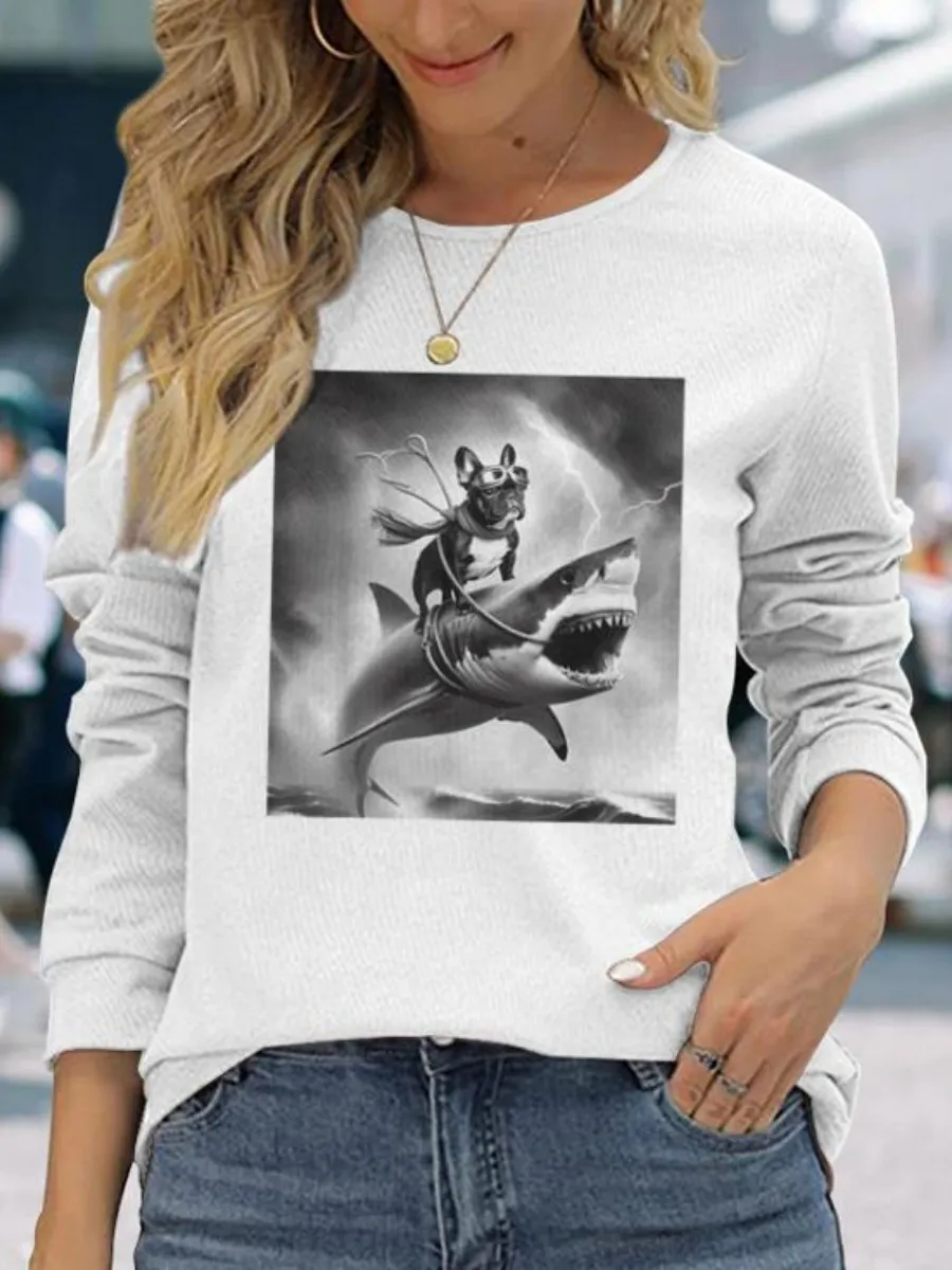 Dog and Shark Printed T-Shirt
