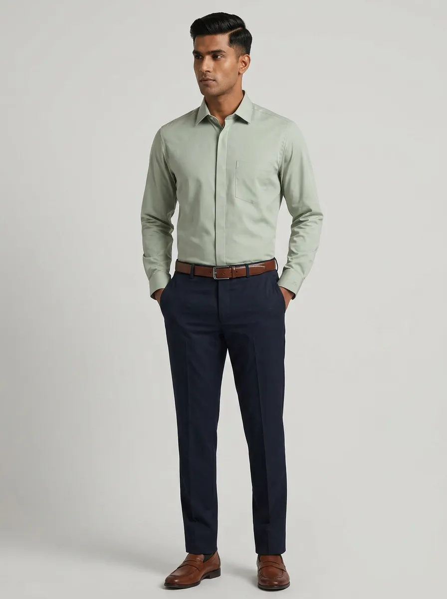 Men's Non-Iron Cotton Sage Green Solid Long Sleeve Shirt