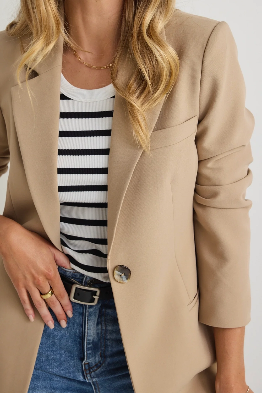Beige Striped Top Layered Blazer