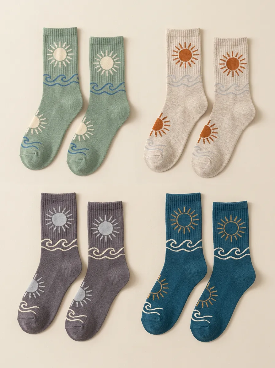 Women's Sun Wave Everyday Crew Socks Four Pair Set