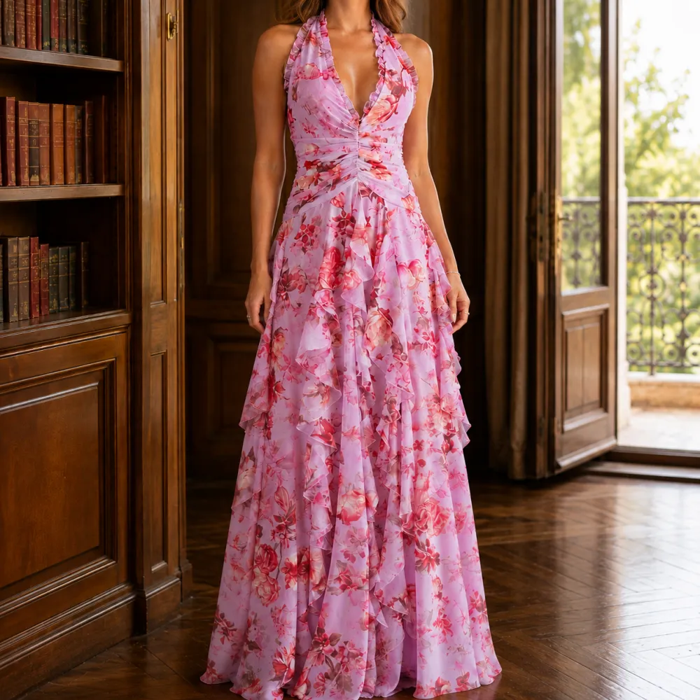 Classic Refined Women's Ruffle Maxi Dress