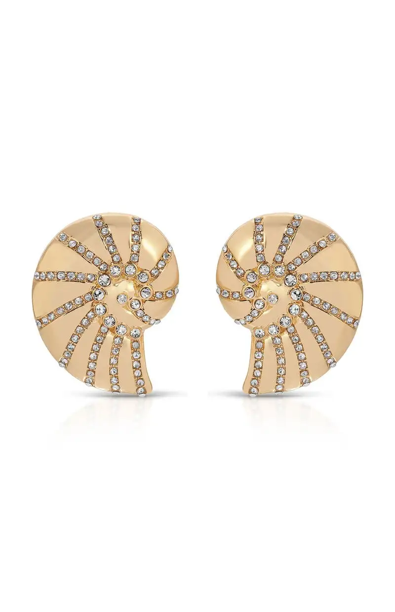 Ettika Crystal Studded Nautilus Shell Earrings