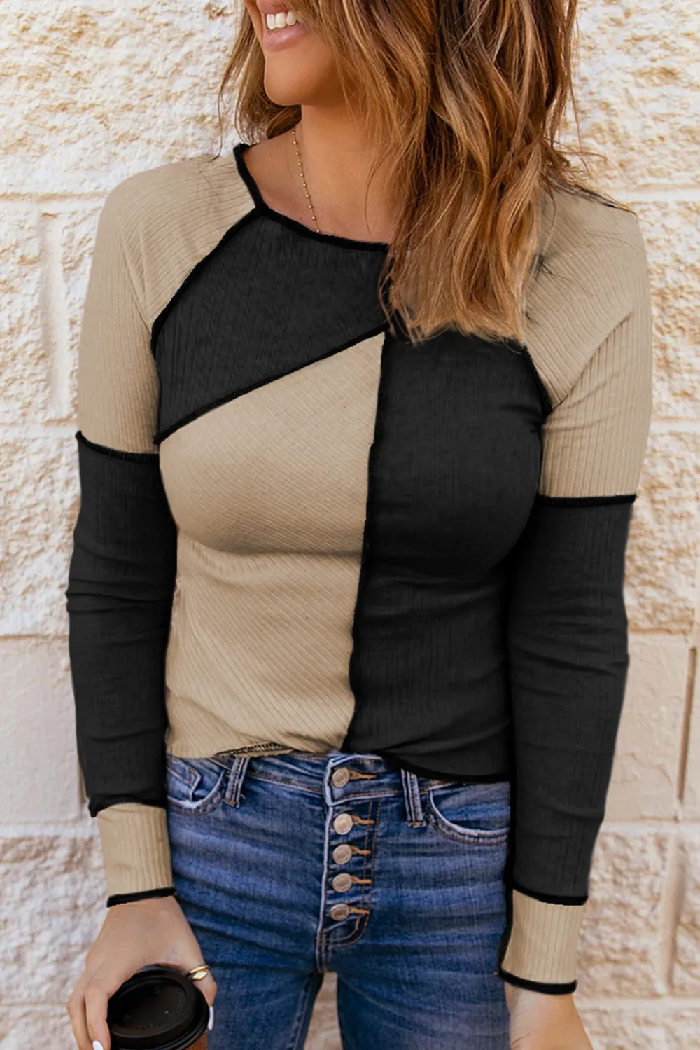 Multicolor Irregular Block Seaming Trim Top