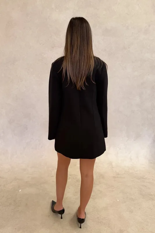 Black Tailored Long-Sleeve Mini Dress