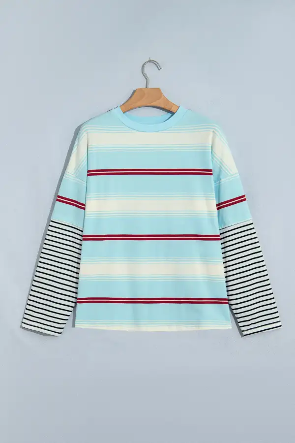 Women's Striped Long Sleeve Loose Fit Pullover Top