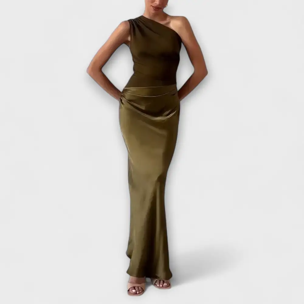 Pleated One Shoulder Maxi Dress