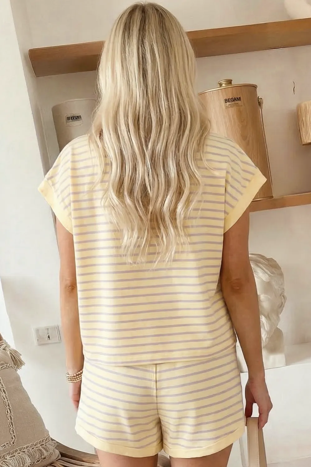 High Waist Striped Drawstring Loungewear