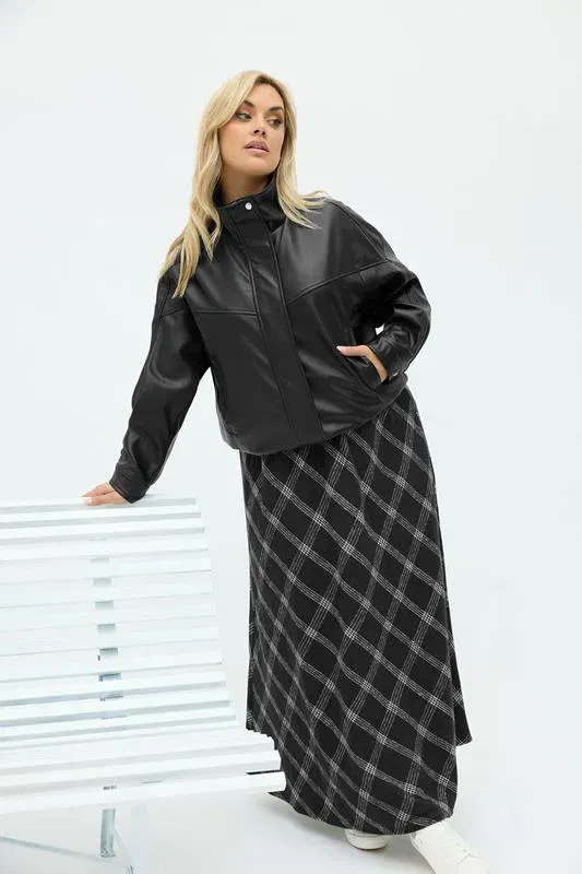 Black Faux Leather Funnel Neck Jacket