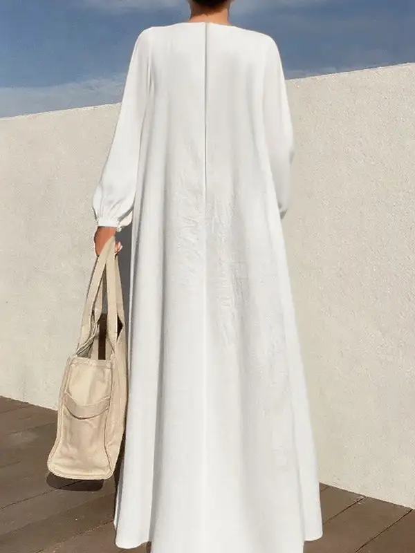 Zipper Pleated Long Neck Maxi Dress