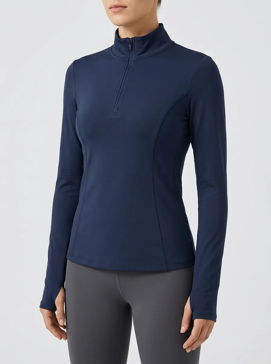 Women's Athletic Fitness Workout Quarter Zip Pullover Shirt