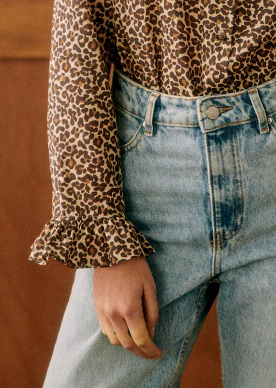 Beige Leopard Print Long Sleeve Shirt