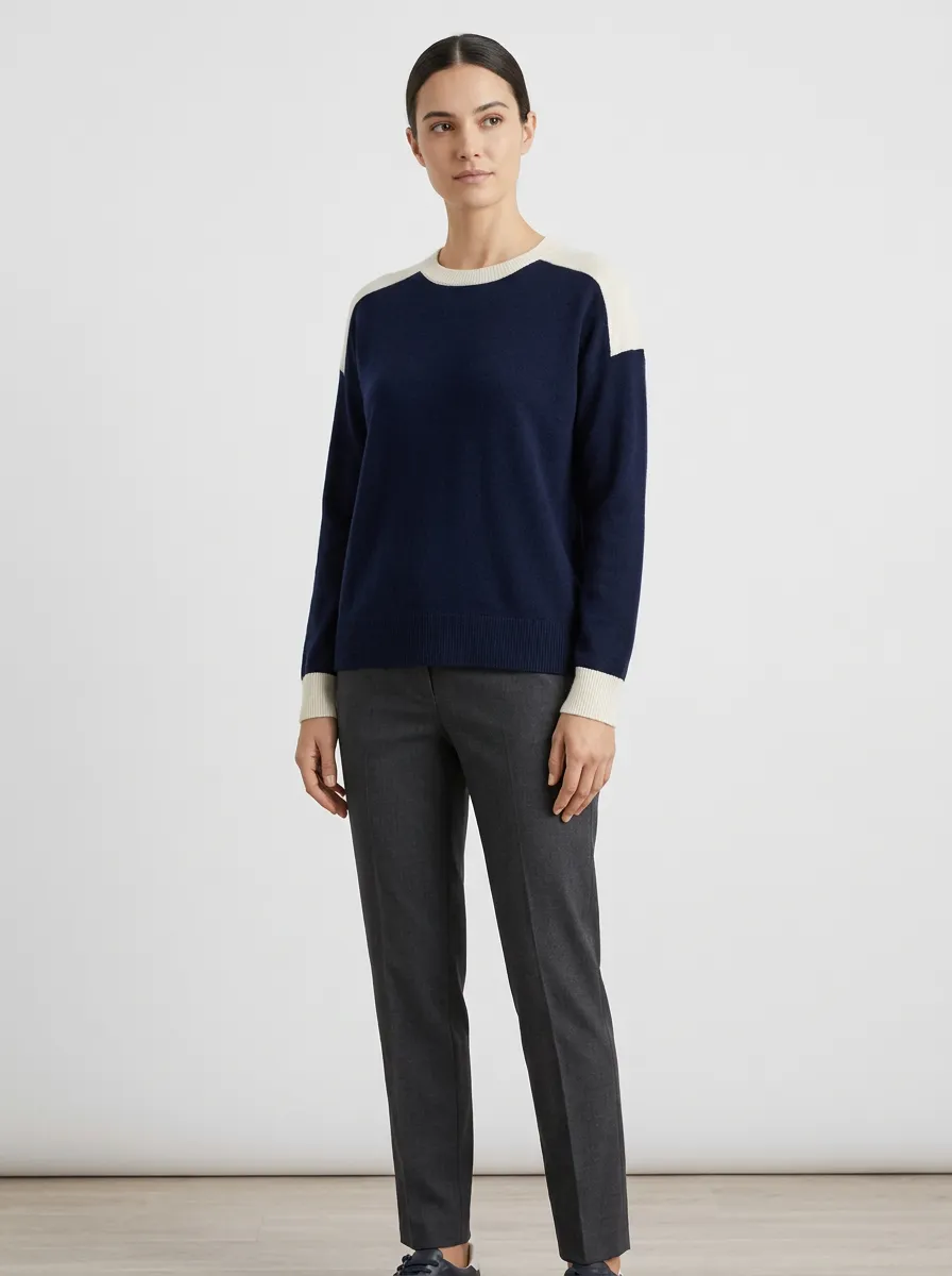 Women's Casual Minimalist Colorblock Contrast Trim Sweater