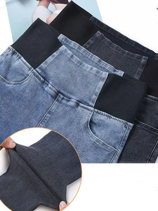 Women's Elasticity Waist Stretchy Loose Plain Denim Jeans