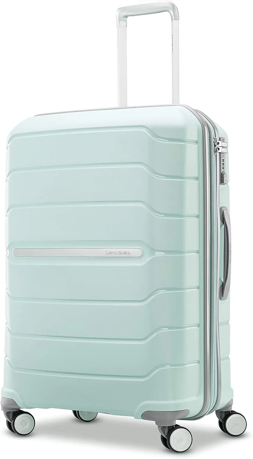 Samsonite Freeform Hardside Carry-On Luggage with Spinner Wheels - Hardshell Suitcase - TSA, Airline-Approved - Expandable Hard Shell, Smooth Rolling Wheels for Lightweight Travel - White/Grey