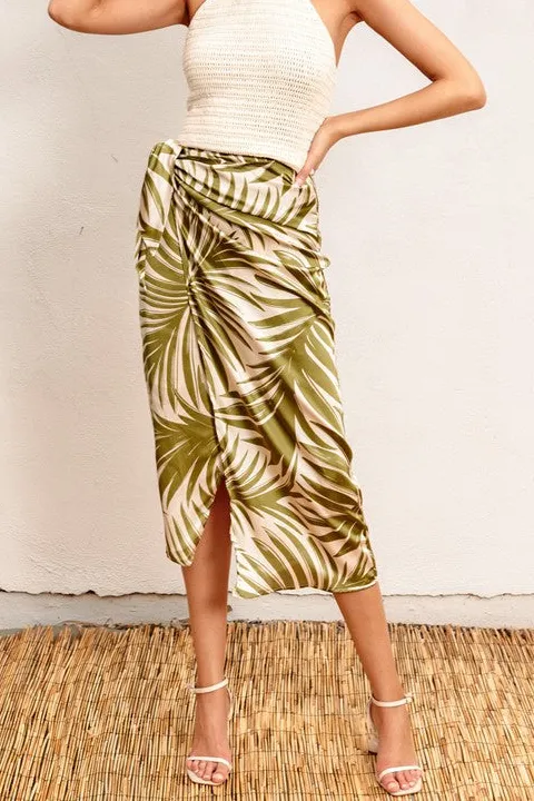 Women's Tropical Palm Print Wrap Maxi Skirt